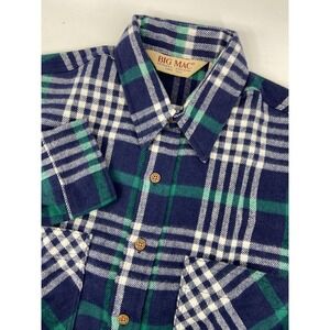 Vintage Big Mac Shirt Mens Large Tall Blue Plaid Flannel Workwear USA Dead Stock